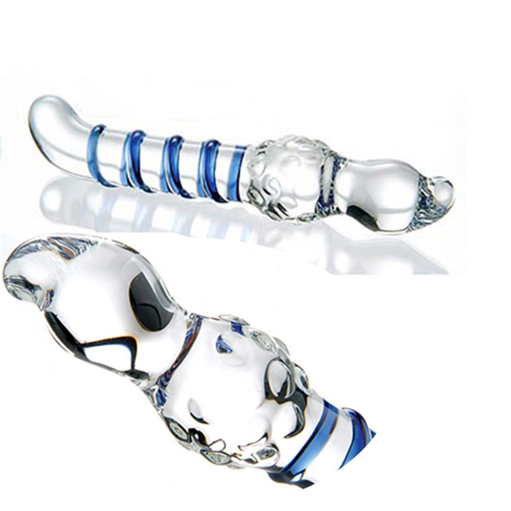 Mainan seks tongkat ganda plug kristal Dildo bola manik-manik plug anal kaca 7.5 inci produk masturbasi pasangan penyumbat Anus