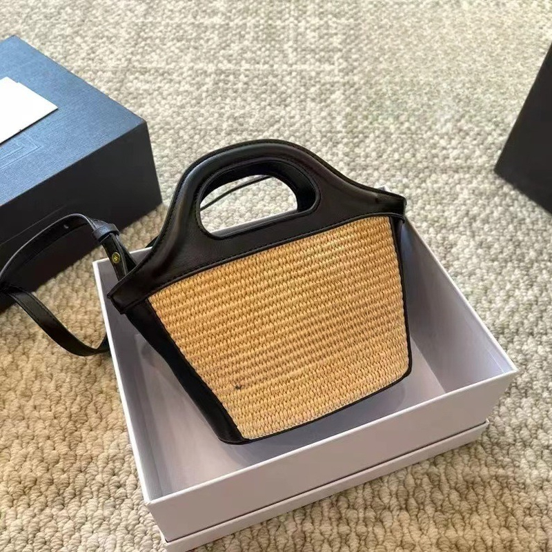 Mini sac fourre-tout élégant avec bords en cuir et poignée découpée unique
