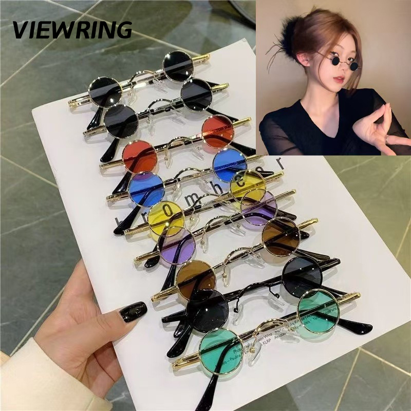 Viewring Vintage Tiny Small Round Sunglasses Thin Metal Frame Color Lens UV Protection Trendy Party Sun Glasses Unisex Eyewear