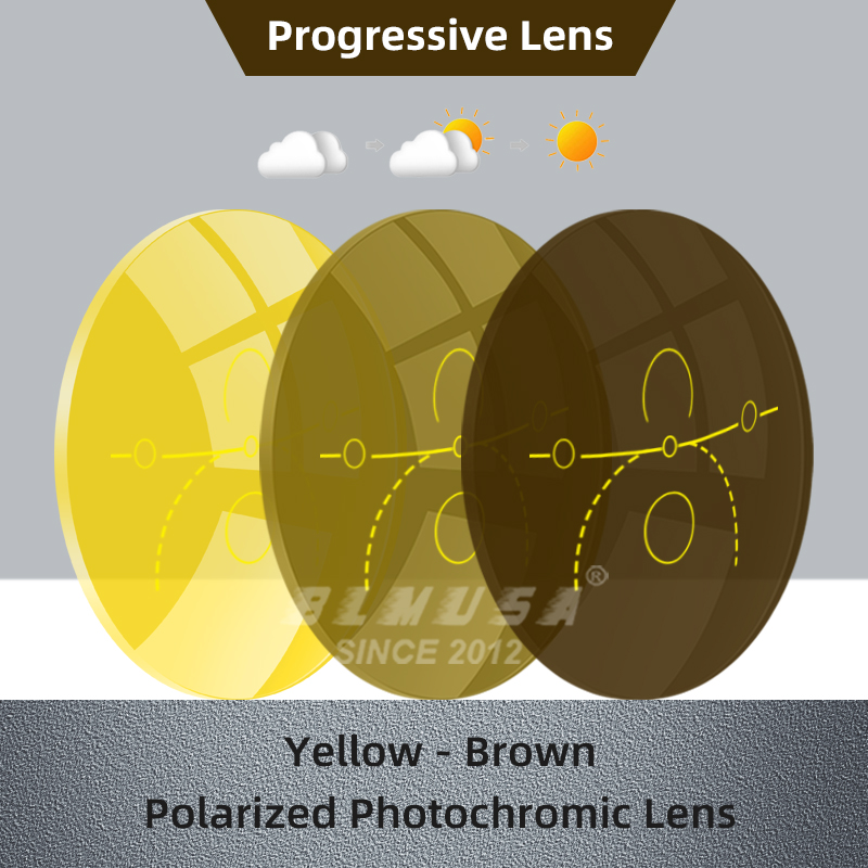 Blsagitphotochromic seri terpolarisasi miopia Hyperopia lensa progresif 1.56 1.61 1.67 resep CR-39 lensa Aspheric Resin