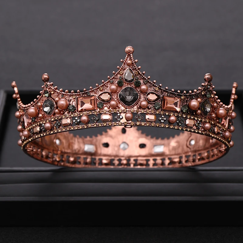 Baroque Crystal Pearl Crown Tiara Rhinestone Prom Princess Diadem Crown For Women Bridal Wedding Hair Accessories Jewelry Crown