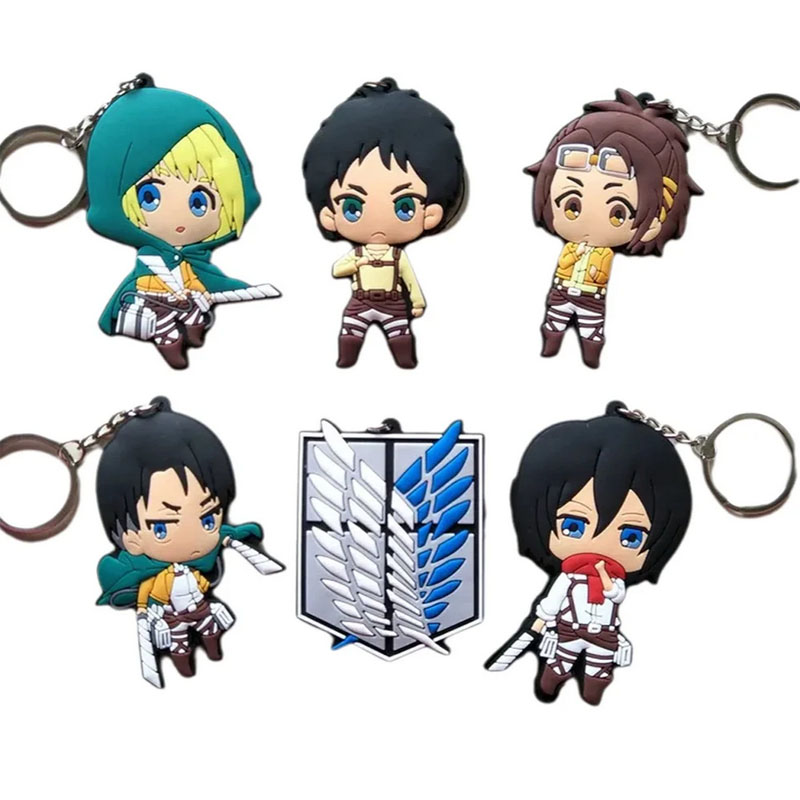 Japanse Anime Figuur Aanval Op Titan Eren Jaeger Levi Ackerman Armin Mikasa Sleutelhanger Model Mini Schattige Pop Speelgoed