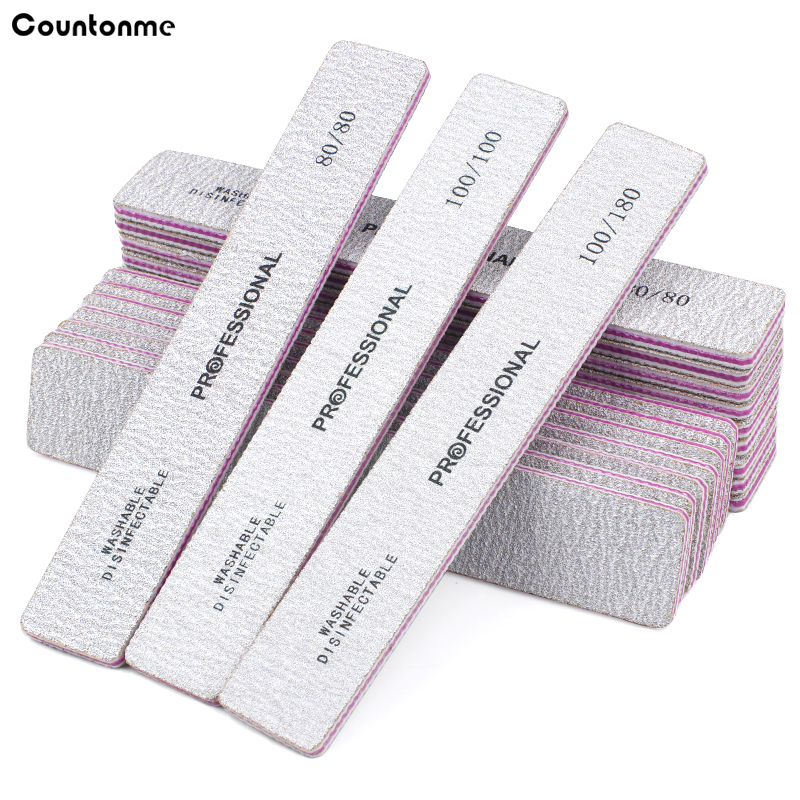 20 Pz/lotto Lime Per Unghie Rettangolari Professionali Buffer Grigio 80/100/180 Grana Lavabile Lime Per Manicure Strumenti Per La Cura Delle Unghie Dritte