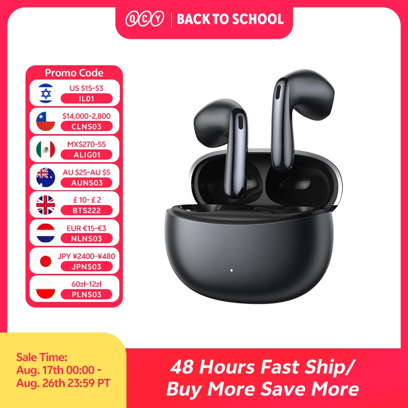 Auriculares inalámbricos QCY AilyBuds E50 HT11 con cancelación de ruido activa híbrida adaptativa de alta resolución, Bluetooth 6.0, sonido espacial, controladores de 11 mm y 40,5 horas de reproducción.