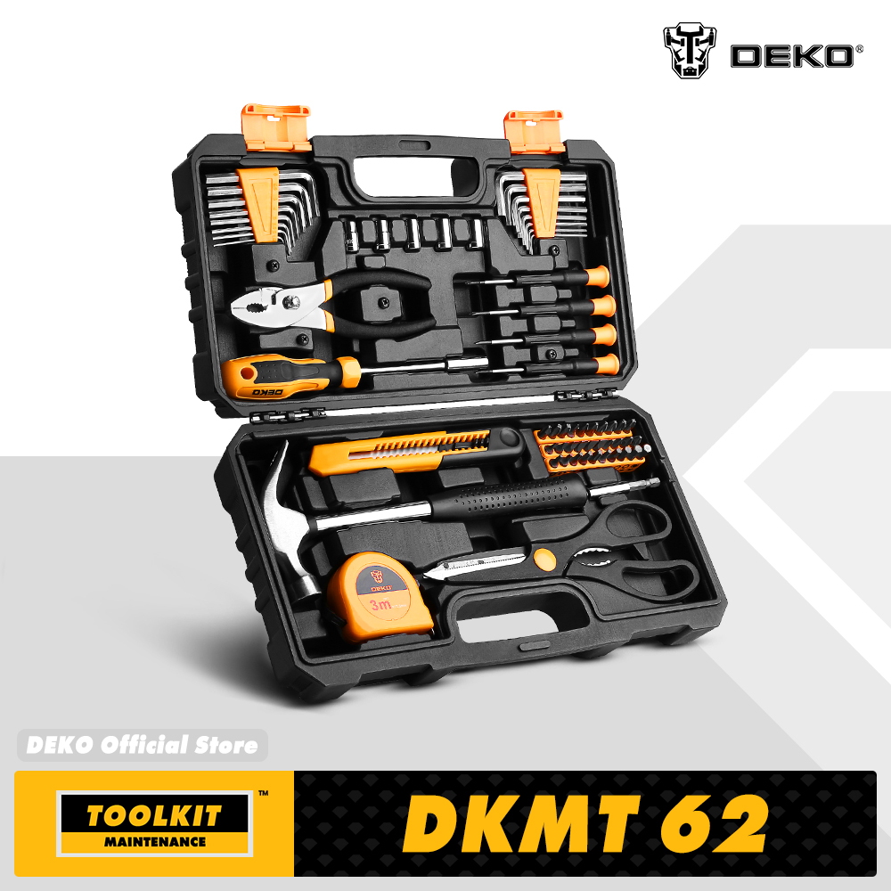 DEKO 62Pcs edc Professional Woodworking Tool Set Screwdriver Socket Scissors Knife Multi Tools Kit for Home DIY Car Repair
