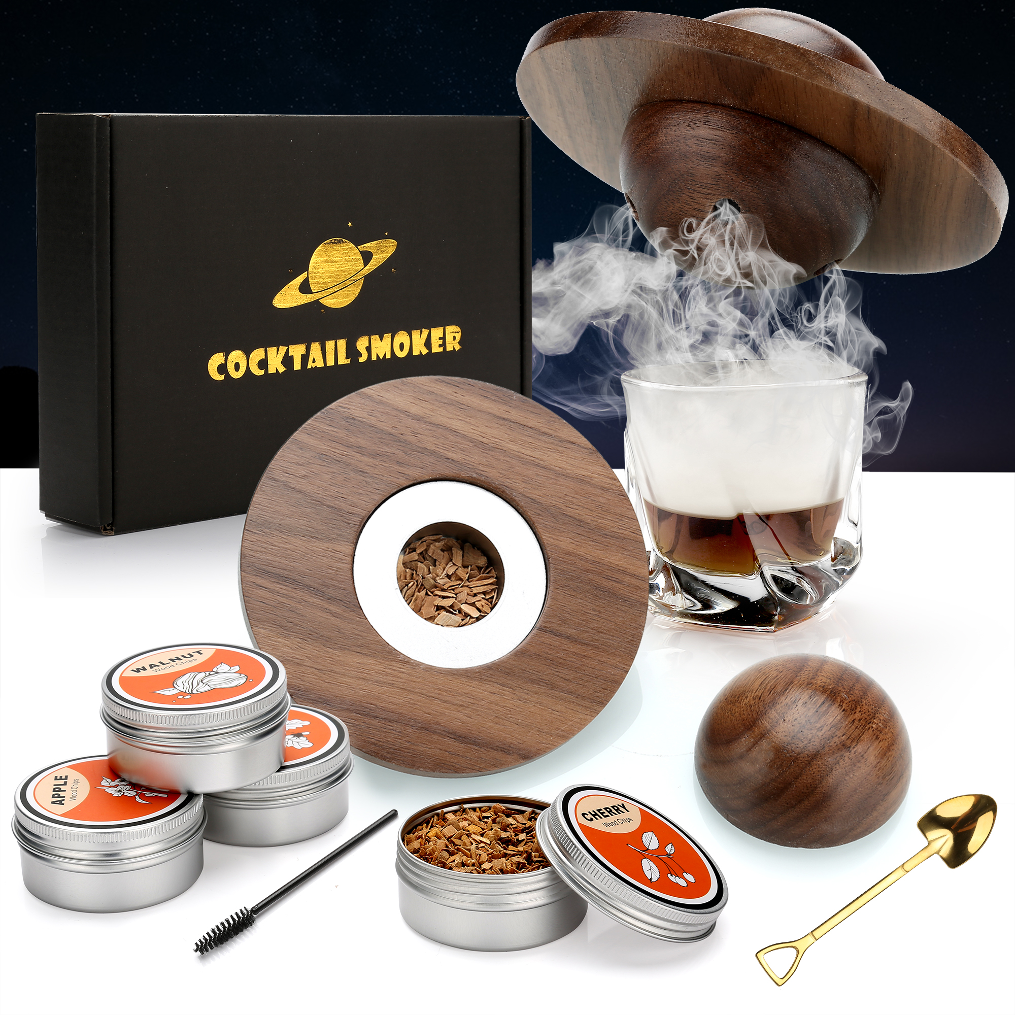 Kit de ahumador de cóctel con tapa de cristal, accesorios de barman para bebidas de whisky, Kit de regalo para fumar, 4 Uds.
