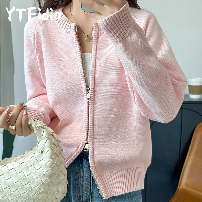 YTFidio 綿 100% 女性 O ネック厚いジッパー固体カーディガン高級デザイナー服女性プルオーバー女性トップス 401