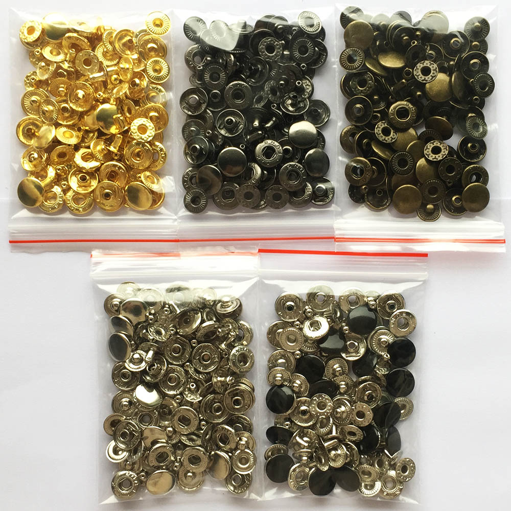 Juego de 50 cierres a presión de cuero, broches de botón de Metal de 10mm, 12mm y 15mm, 4 herramientas de instalación, broches de cuero para ropa