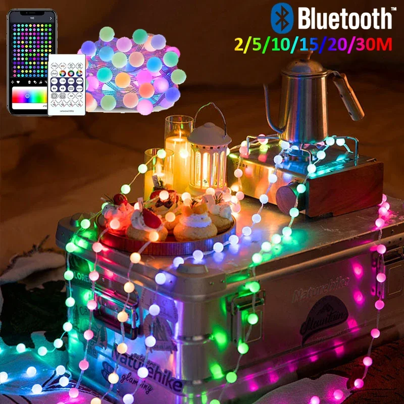USB RGBIC умные гирлянды водонепроницаемый ПВХ провод Bluetooth таймер красочный шарик гирлянда украшение Рождественская вечеринка свадьба