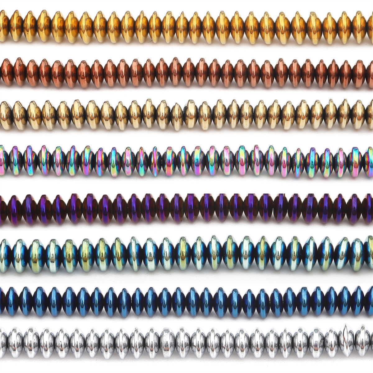 3/4/6/8 มม.ธรรมชาติ Hematite ลูกปัดชุบแบนรอบดิสก์หลวม Spacer ลูกปัดสําหรับต่างหูสร้อยคอสร้อยข้อมือ DIY เครื่องประดับทํา 15"