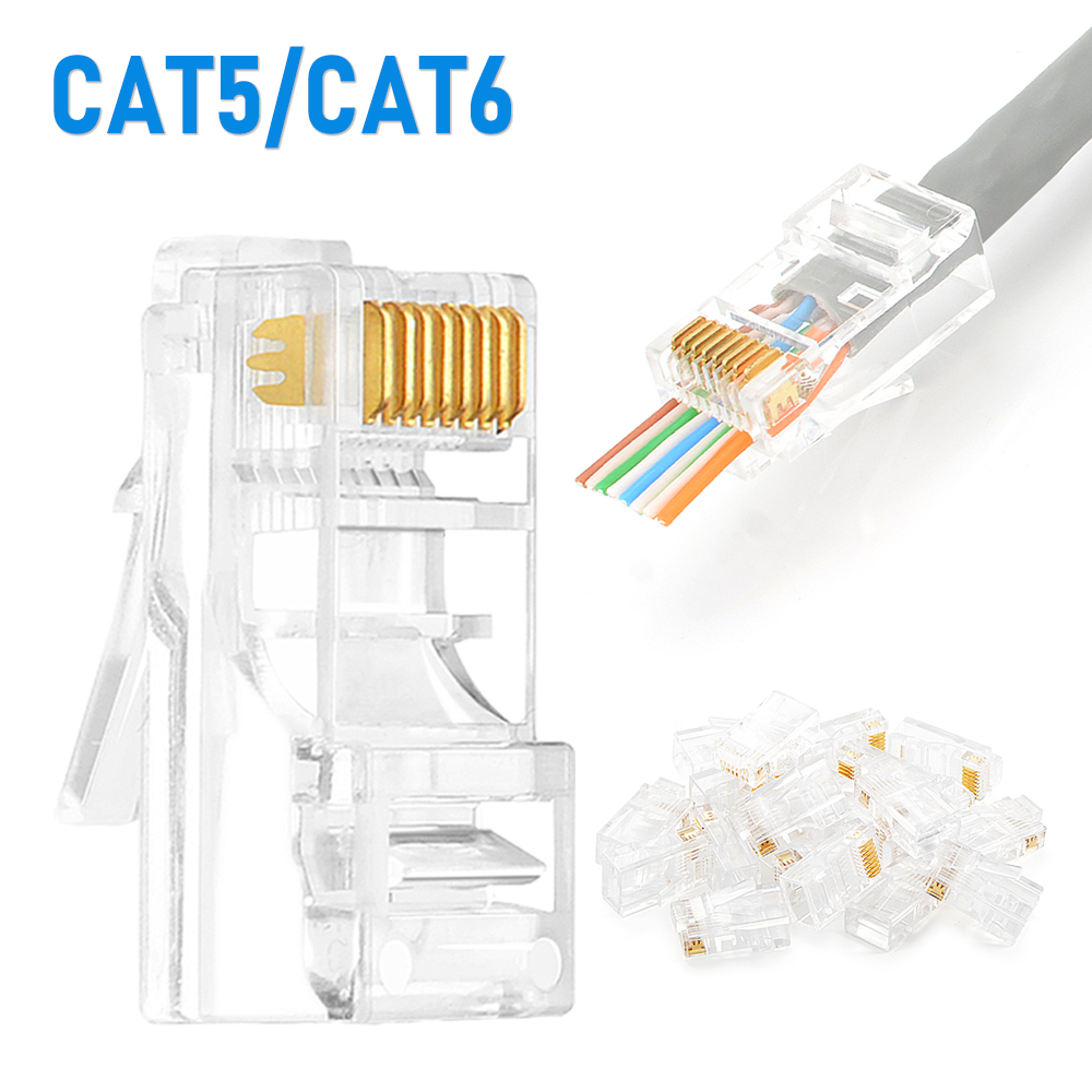 Conectores de paso a través de RJ45 Cat6/Cat5e, terminal de cristal 8P8C, engarce UTP, enchufe Modular de red Ethernet estándar, 10/20/30/50 piezas