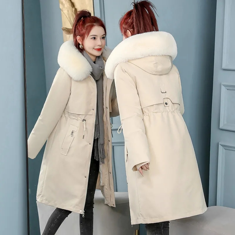 Chaqueta de invierno para mujer, Parka larga para la nieve, chaqueta con capucha de piel, abrigos gruesos con forro de piel para mujer, Parkas desmontables 2023