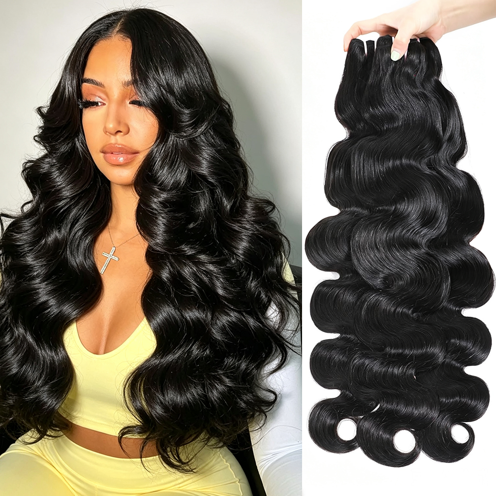 26 28 30 Inch Body Wave Human Hair Bundles 16A 100% Unprocessed Raw Virgin Human Hair Weave Extensions 30 40 Inch Natural Color Double Weft Remy Hair Weaving Pure Hair Bundles Wholesale For Black Women