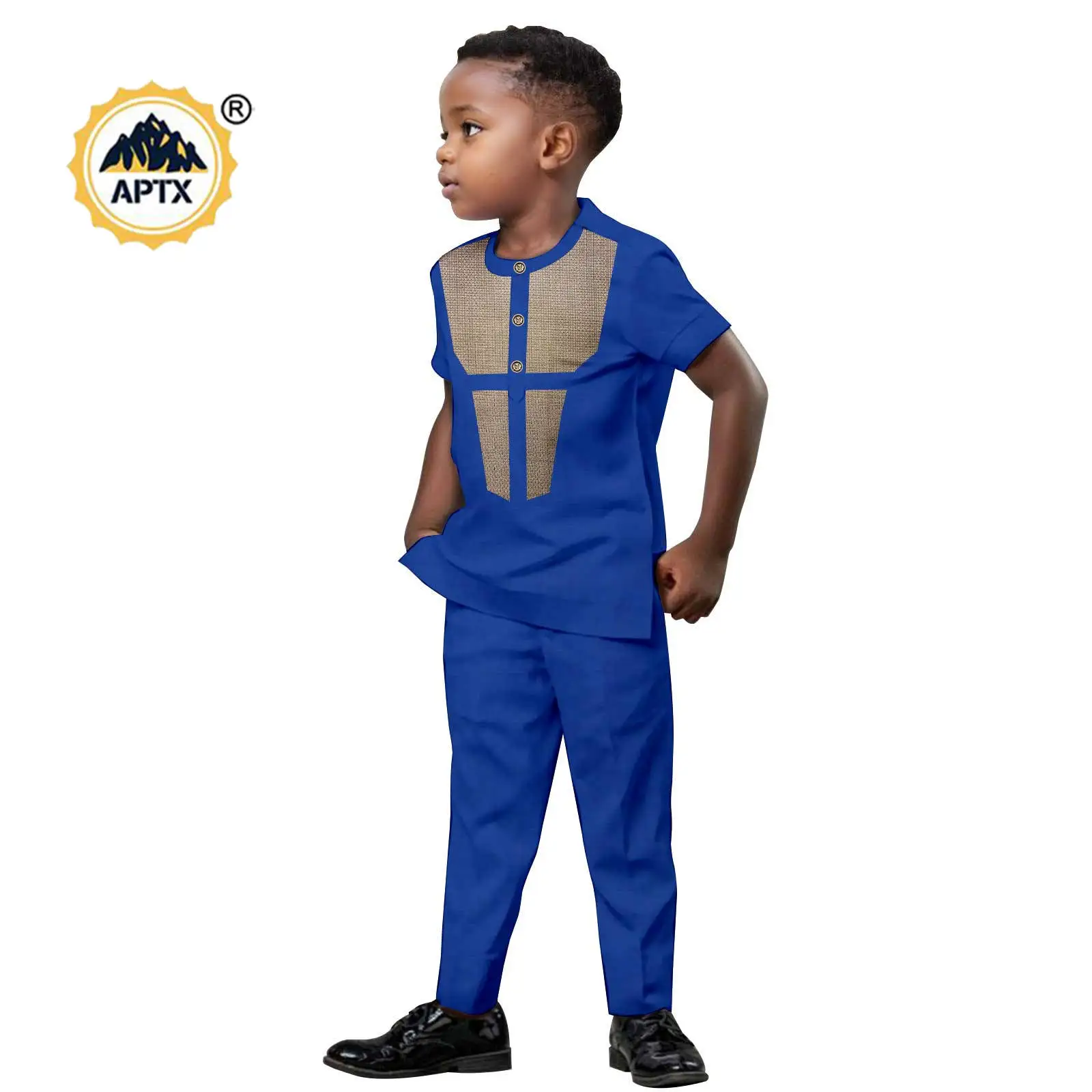 Ropa africana de verano para niño, trajes Dashiki con apliques, camiseta superior con botones y pantalones Bazin Riche, conjuntos musulmanes para chico 2546009