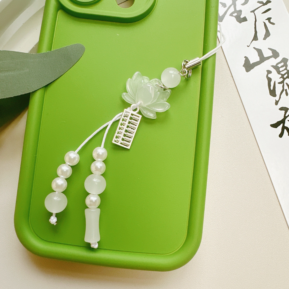 New Chinese-Style Beaded Handmade Phone Chain Traditional Lotus Pendant Ancient Chinese Decorative Keychain Charms Decoration