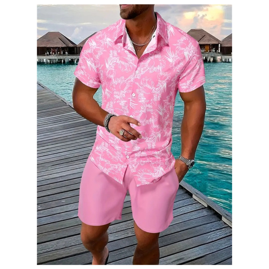 Summer Floral Hawaiian Polo Short Sleeves Unisex Beach Shirt Summer Short Sleeved Floral Shirt Men's Beach Suit Hawaiian Island