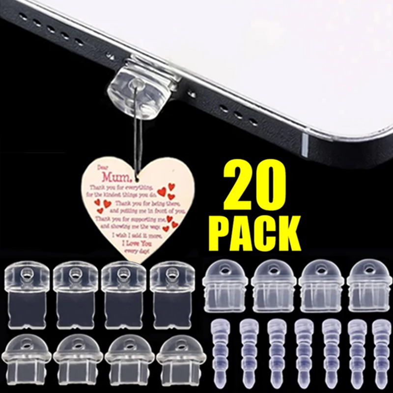 20-1Pcs DIY Anti Dust Plugs Charging Port Protector Stopper Cap Covers for ISO Micro 3.5MM Jack Type C Plugs for IPhone Samsung