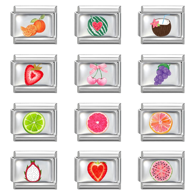 Abalorios Italianos Y2K de Acero Inoxidable, Diseño Dulce de Cereza Rosa, Coco, Estrella de Mar y Corazón, Compatibles con Pulseras de 9mm, para Creación de Joyas DIY