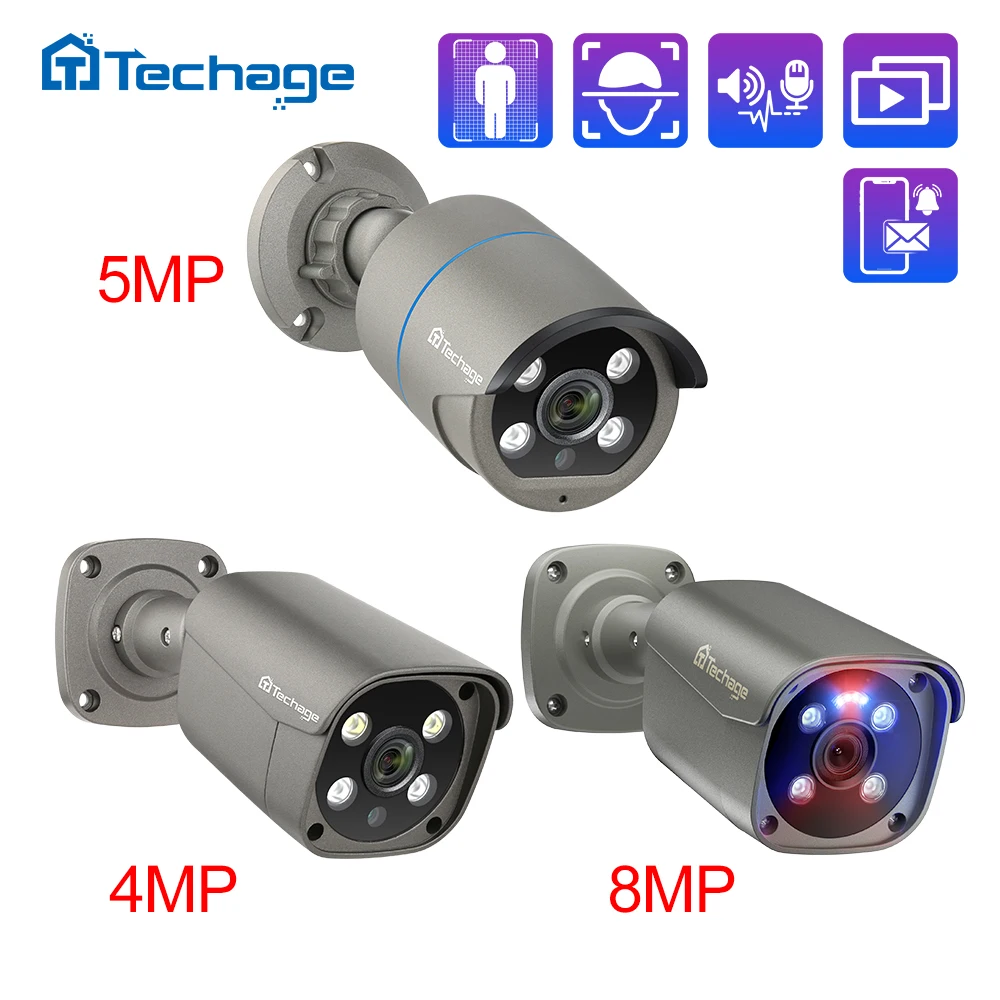 Techage 4MP 5MP 4K Metalowa kamera bezpieczeństwa POE IP H.265 Zewnętrzna dwukierunkowa kamera audio-wideo AI IP do systemu NVR