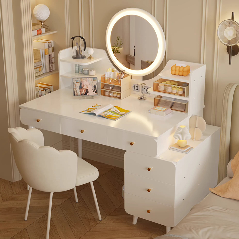 Table de vanité minimaliste italienne Glam Table de vanité de chambre multifonctionnelle à la mode avec lumières Meubles de Rangement mignons
