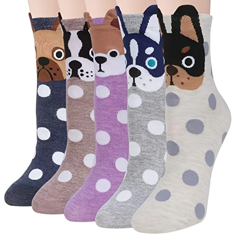 10/5/4/2 paires de chaussettes pour femmes chaussettes en coton chaussettes pour femmes mignonnes chien nouveauté chaussettes d'animaux chaussettes décontractées en coton de dessin animé chaussette drôle