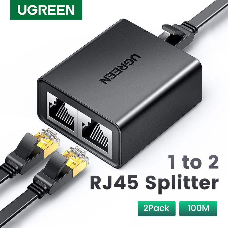 UGREEN RJ45 Splitter 1 to 2, adaptor Ethernet 1 ke 2, Extender kabel jaringan Internet, Coupler konektor RJ45 untuk PC Laptop TV Box Router