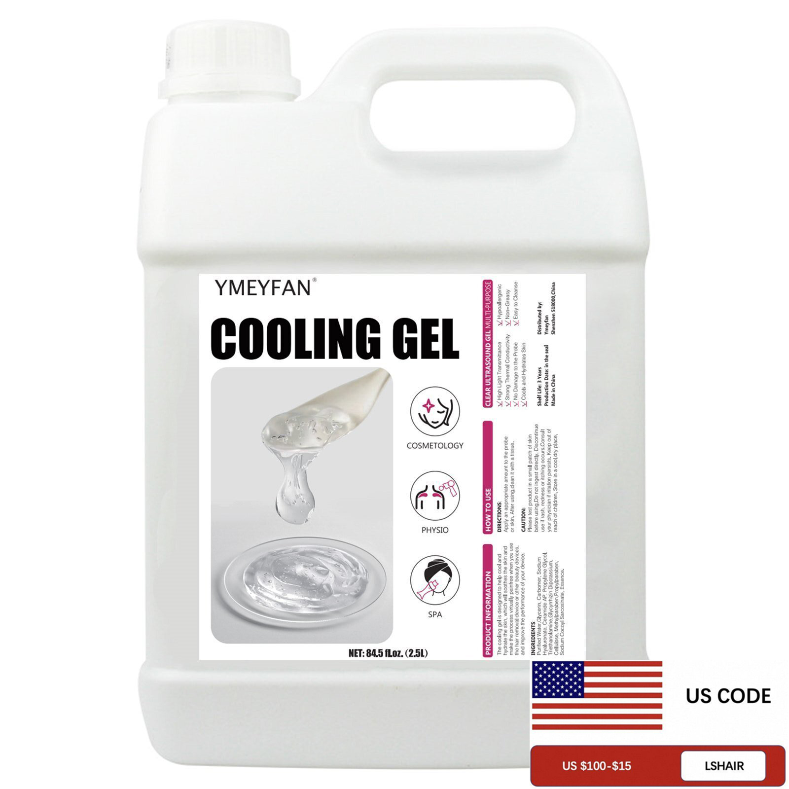 Gel conduttivo da 84,5 once Radiofrecuencia e cavitacion Gel conduttivo trasparente per macchina ad ultrasuoni Microcorrente facciale EMS HIFU