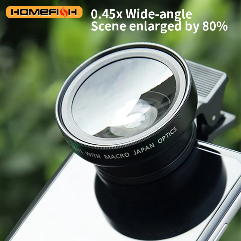 ユニバーサル2-in-1レンズホルダー37MM 0.45X 49UV超広角+マクロ携帯電話レンズは、iPhoneとAndroidに適しています。