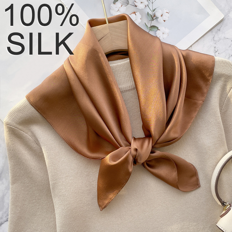 70Cm 100% Mulberry Silk Scarf Women Square Scarves Bandana Wrap Kerchief Mulberry Spring Fashion Luxury Headband Hijab Shawls
