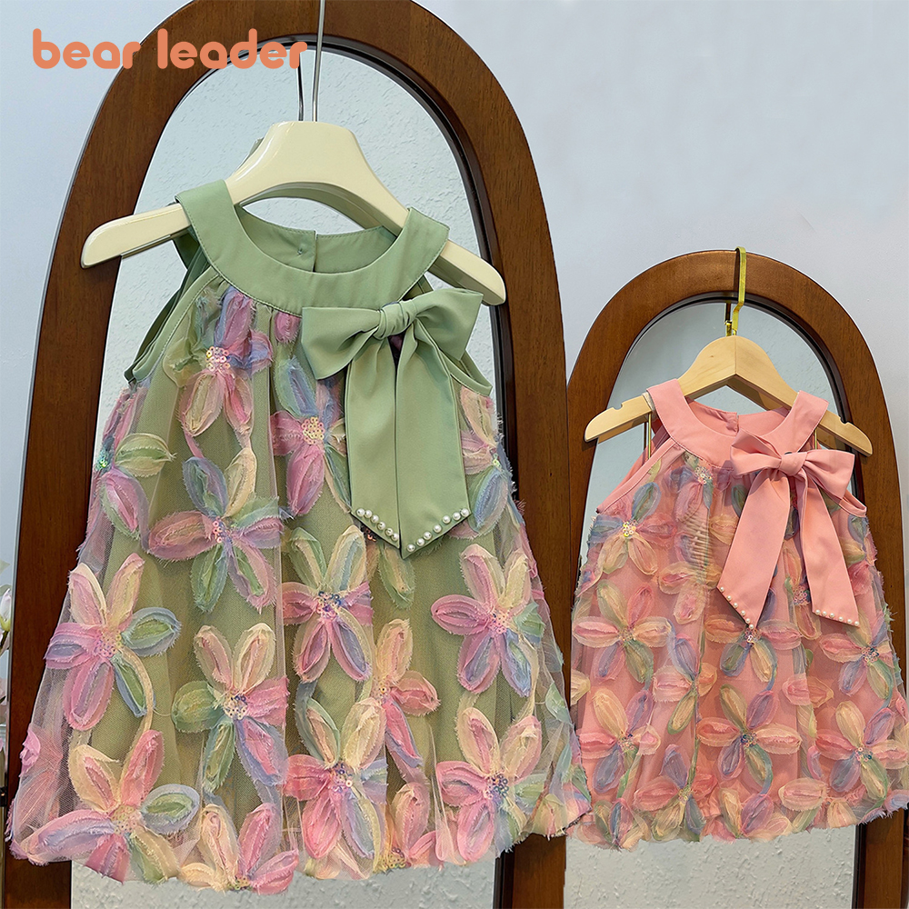 Abito da ragazza Bear Leader 2025 Abito da ragazza nuovo estivo Abito da principessa Bambina Moda Abiti in filato di fiori colorati Vestiti per bambini