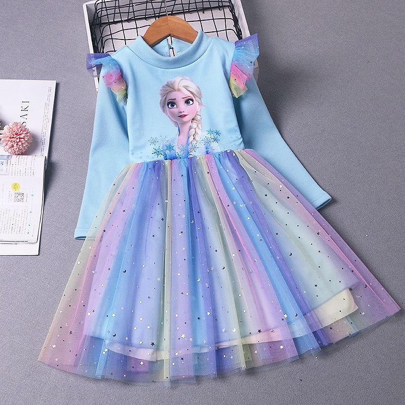 2022 Mới Công Chúa Váy Đầm Đầm Xuân Thu Áo Dài Tay Trẻ Em Phong Cách Phương Tây Elsa Frozen ĐẦM 4-9Y