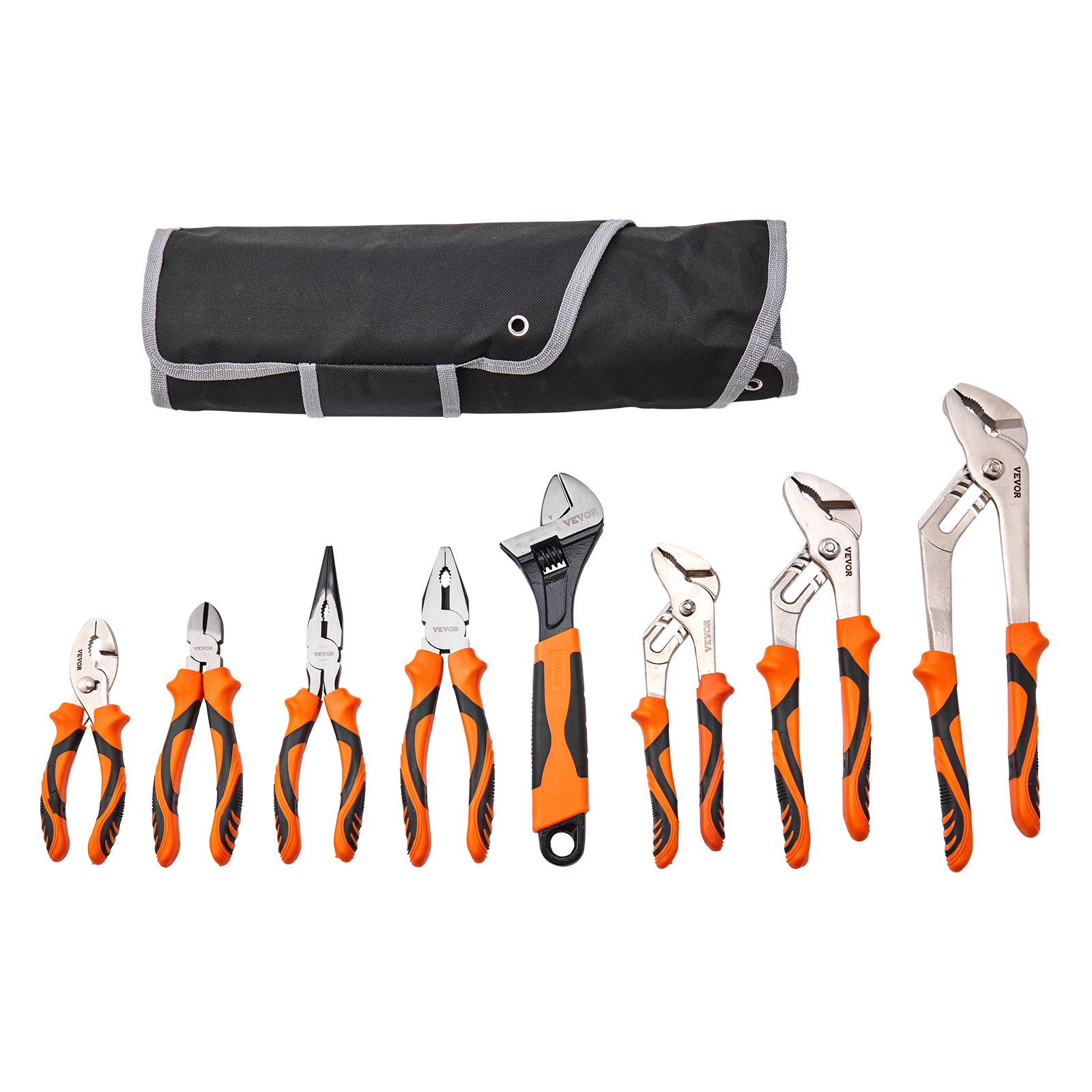 SucceBuy 8-delige tangenset Koolstofstaal 12"/10"/8" Groefgewriemtang 8" Linesman's Tang 8" Lange neustang