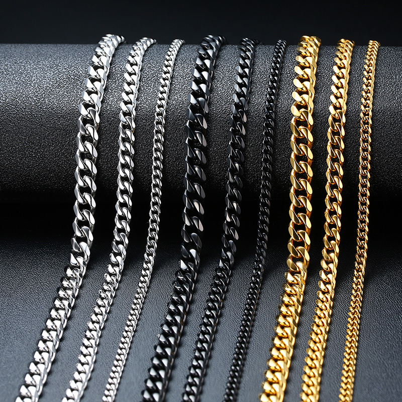 Vnox Collar de cadena cubana para hombre y mujer, gargantillas de cadena de eslabones curvos de acero inoxidable Punk básico, Collar de Metal sólido de Color dorado Vintage