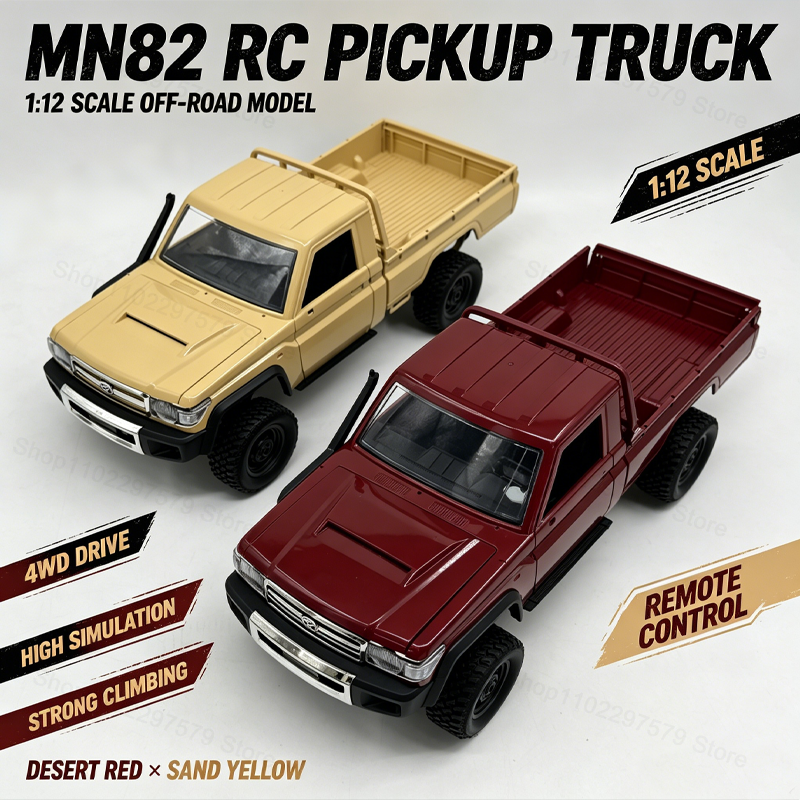MN82 RC offroad-pick-up crawler, schaal 1/12, vierwielaandrijving, geschikt voor alle terreinen, op afstand bestuurbare, realistische speelgoedauto, cadeau voor verzamelaars, jongens en volwassenen