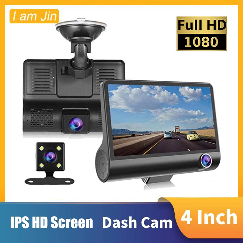 Cámara de salpicadero DVR para coche, caja negra de 4 pulgadas, pantalla IPS HD, grabadora de vídeo de doble lente 1080P, cámara de visión frontal + Interior