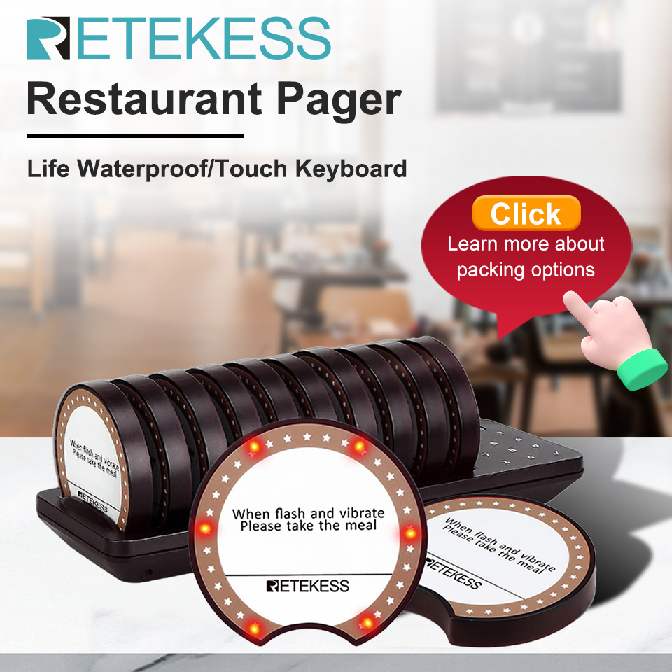 RETEKESS TD162 Sistema Inalámbrico de Llamada para Restaurantes, Vibradores de Mesa para Invitados, para Camiones de Comida, Cafeterías, Bares, Clínicas