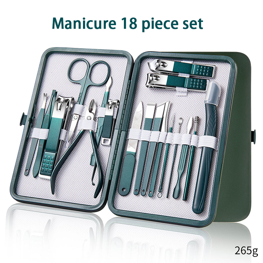 Juego de manicura de 7-18 Uds., Kit de cortaúñas, herramientas profesionales de cuidado de uñas de acero inoxidable con Estuche De Viaje de cuero para hombre y mujer