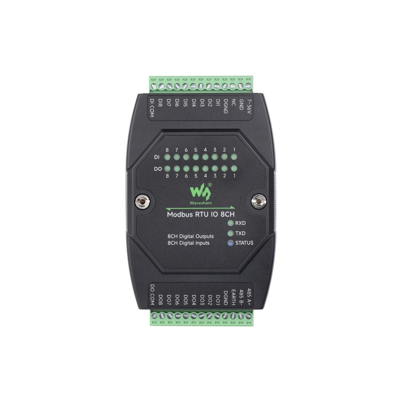 Waveshare Modbus RTU IO 8CH, промышленный 8-канальный цифровой модуль ввода и вывода, источник питания постоянного тока 7 ~ 36 В с широким напряжением, протокол Modbus RTU