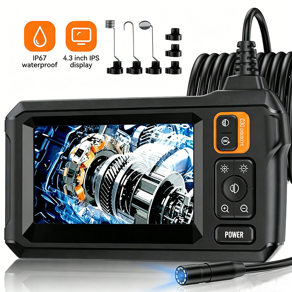 INSKAM Industrial Endoscope Camera 1080P LCD Borescope Inspection Camera with 8mm IP67 Waterproof Car Snake Camera gifts for men