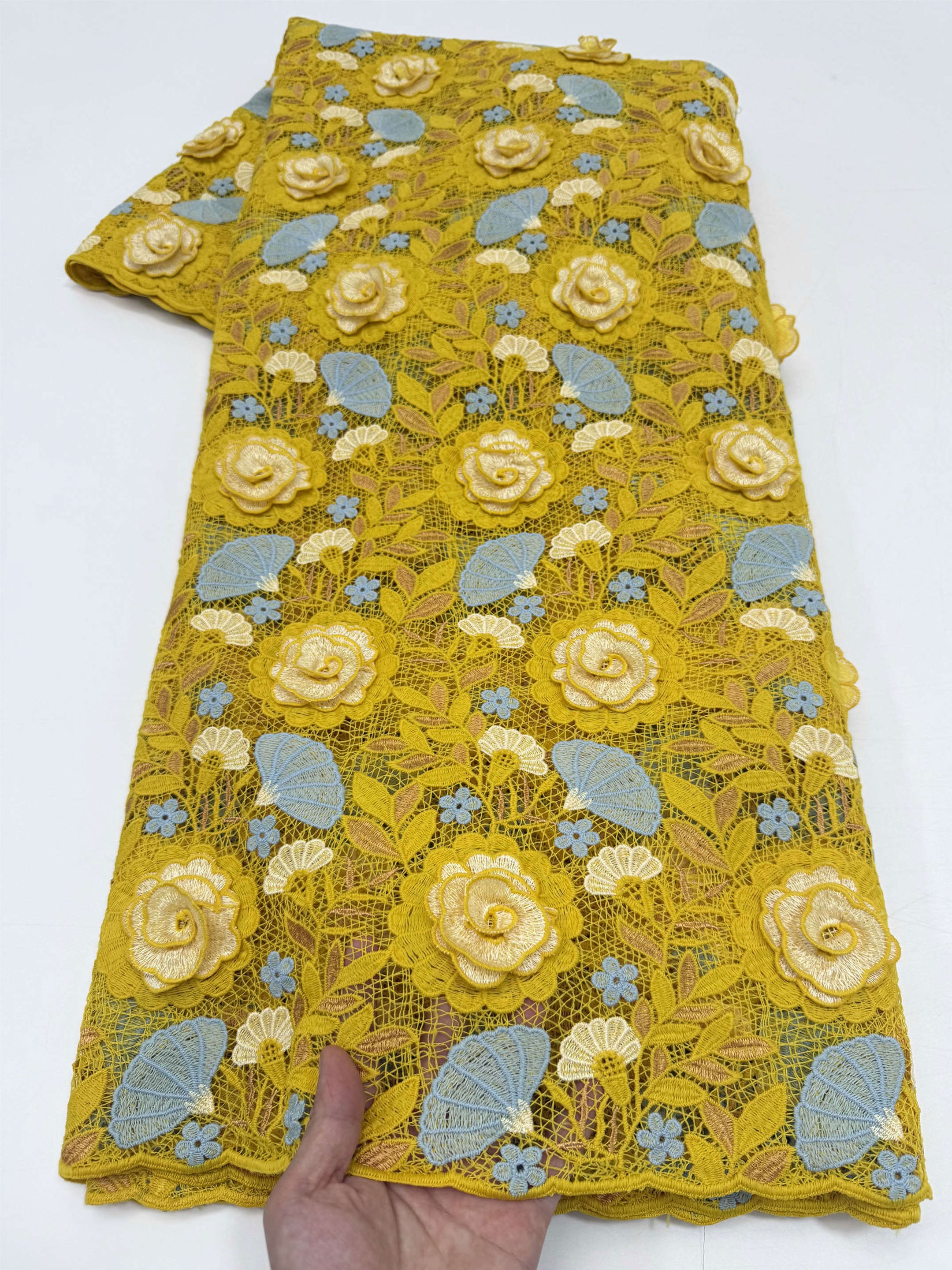Tela Africana de Guipur con Bordado 3D, Cordón de Encaje, Flores, Lurex, Soluble en Agua, Ropa Tradicional de Senegal, Moda para Coser
