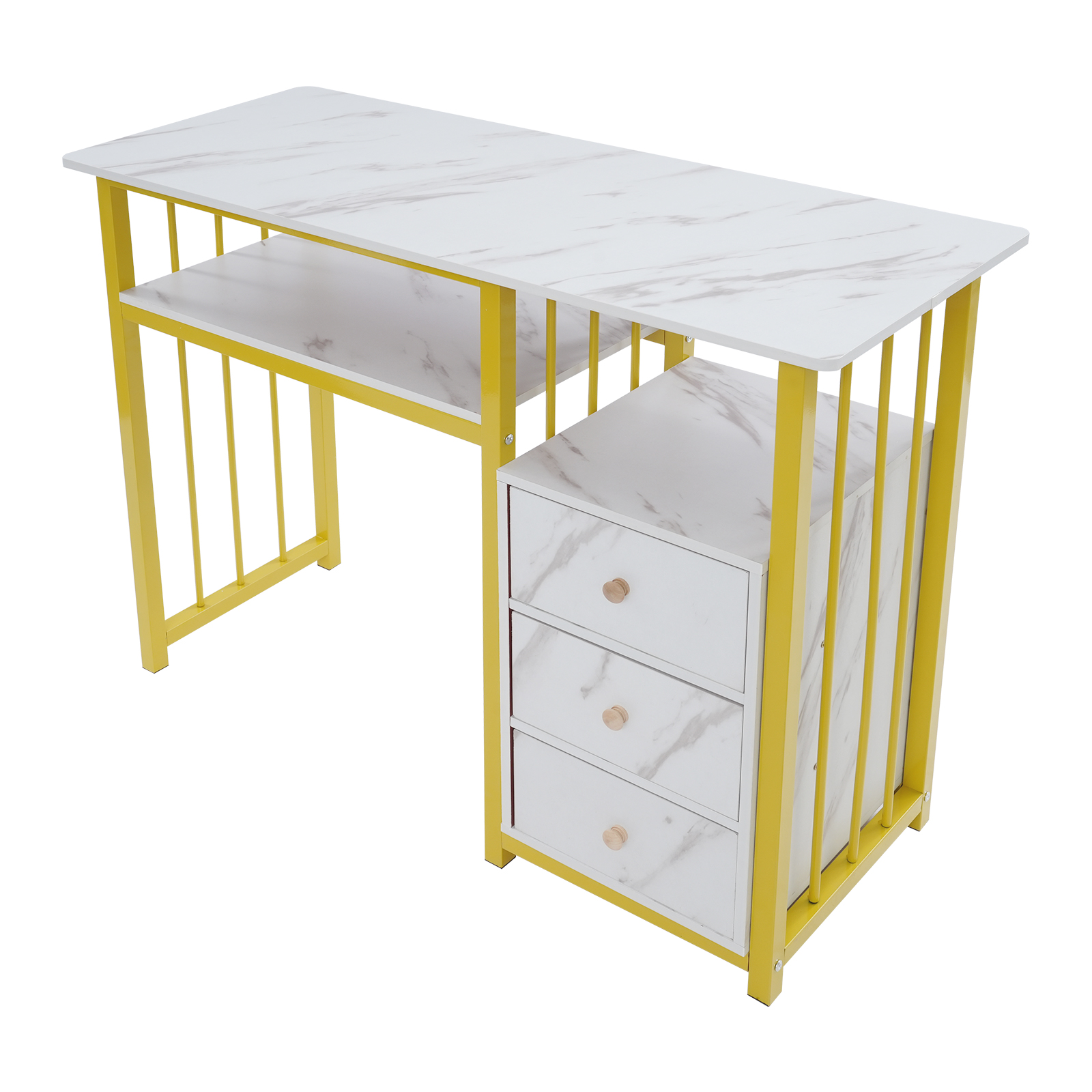 Nageltafel met marmerstructuur, 3 laden, 100*40*76cm, geschikt voor woonkamers, kantoren en nagelsalons