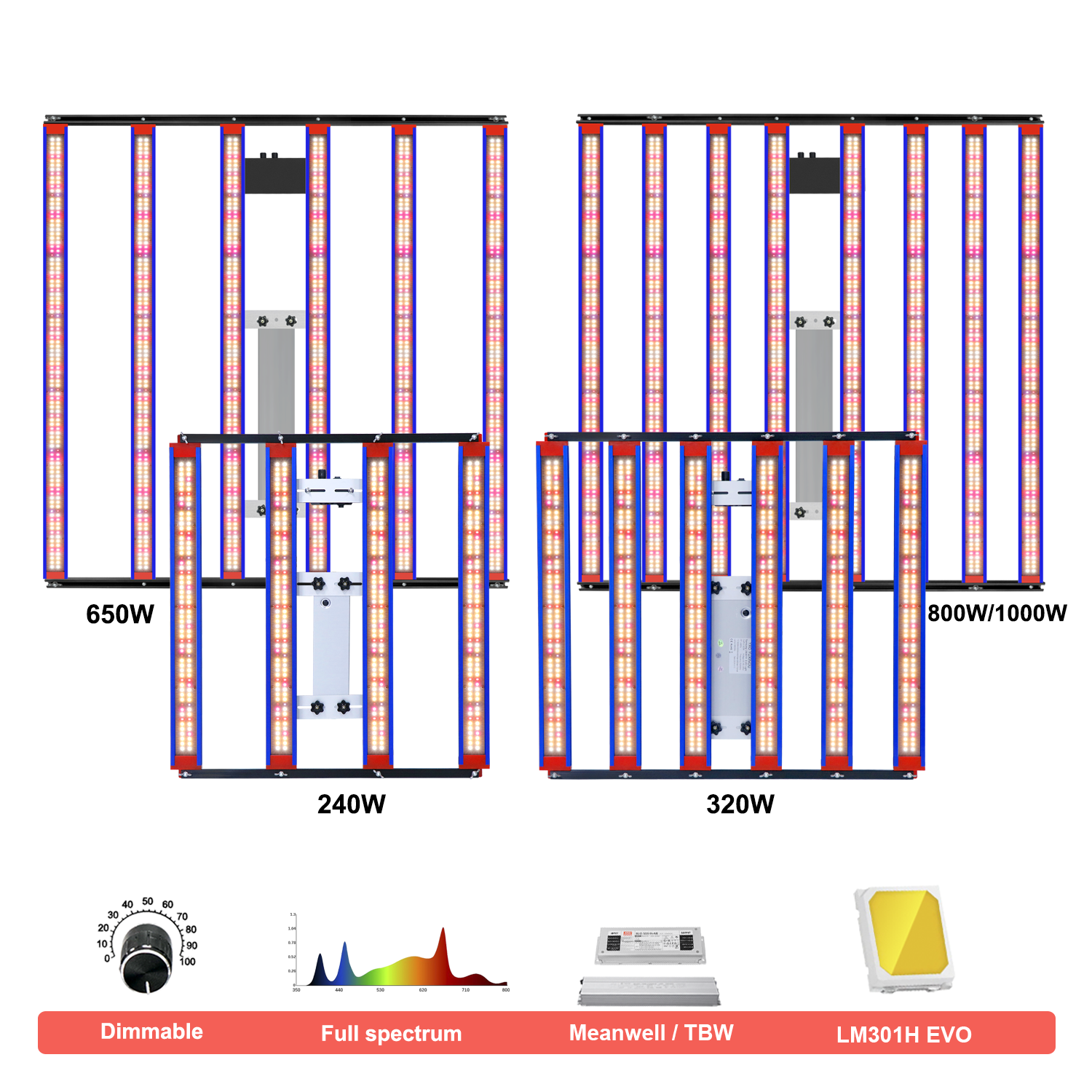 650w 1000w sam-sung Lm301h EVO LED à spectre complet élèvent la lumière haute PPFD 240w 320w lampe de croissance pour la croissance des plantes d'intérieur floraison légère
