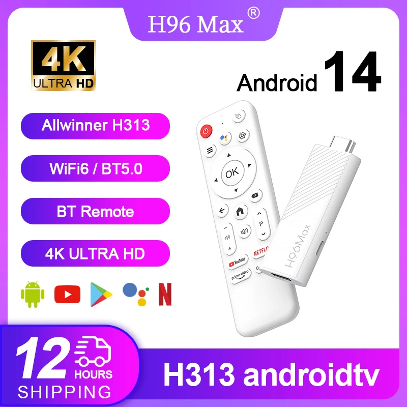 H96 MAX H313 mini TV Stick Android14 Quad Core Wifi6 BT5.0 4K @ 60fps ATV lanzador asistente de voz de Google reproductor multimedia AI TV Stick