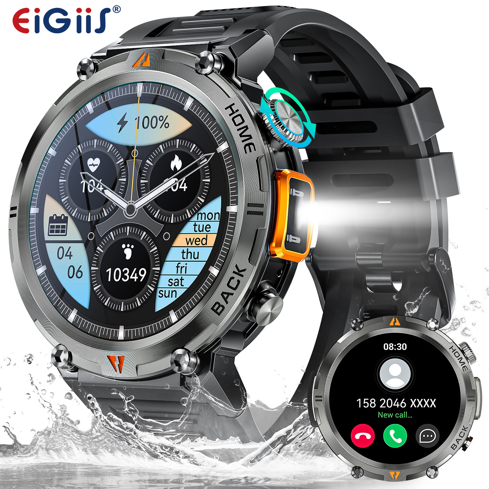 EIGIIS KE3 2025 Jam Tangan Pintar Bluetooth Baru untuk Pria Layar Sentuh Penuh dengan Monitor Kesehatan Detak Jantung Senter Jam Tangan Pintar