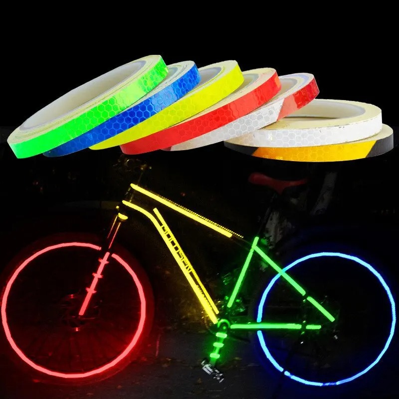 Fita Refletiva para Bicicleta 1cm*8m, Adesivos Fluorescentes para MTB, Fitas para Capacete de Bicicleta, Motocicleta e Scooter