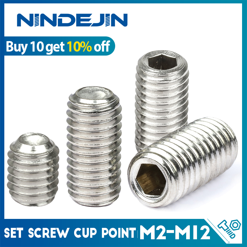 NINDEJIN juego de casquillo hexagonal tornillo punto de copa acero inoxidable m2 m3 m4 m5 m6 m8 m10 tornillo hexagonal sin cabeza DIN916