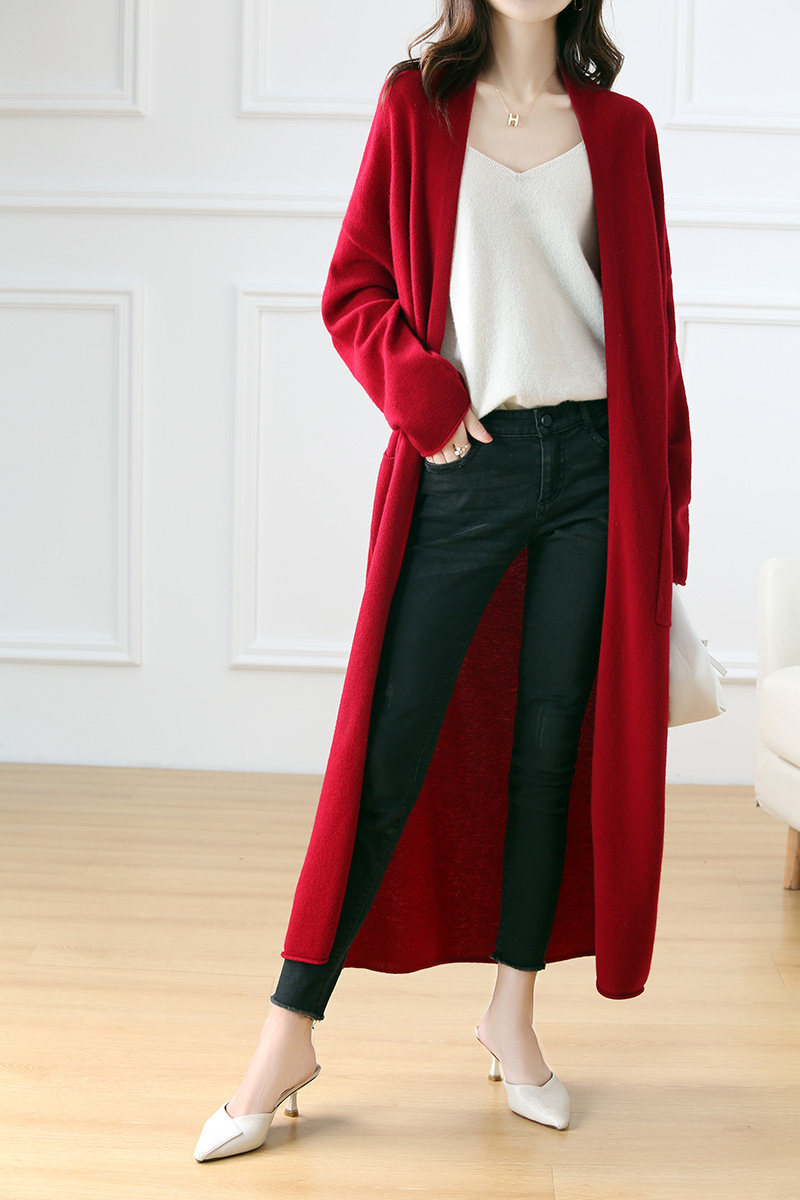 Hot Koop Herfst Winter Nieuwe 100% Wollen Vest Trui Dames V-hals Effen Mode Lange Vrouwelijke Losse Zachte Gebreide Grote Maat jas