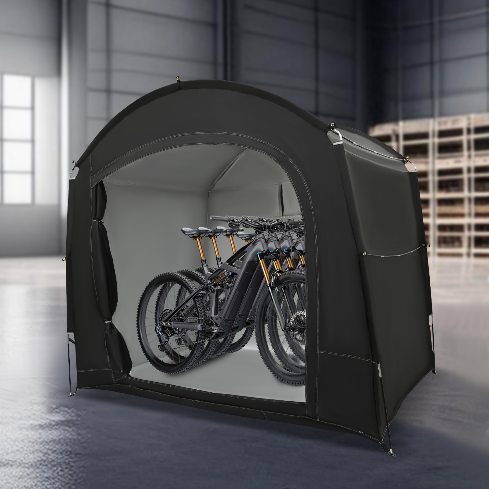 Gudang Penyimpanan Sepeda untuk 1-4 Sepeda Tenda Tempat Berlindung Sepeda Portabel Tahan Air 220x150x185cm Kain Oxford 210D Penutup Pelindung Lipat dari Sinar Matahari