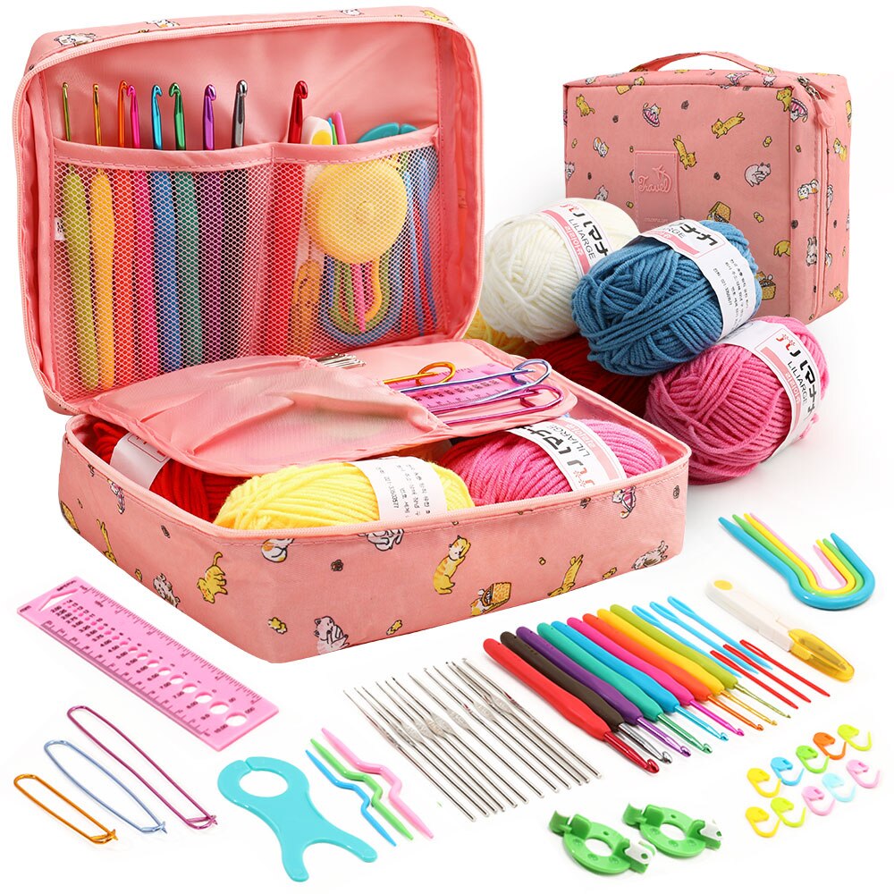 53 kits de ganchillo para principiantes y kits de almacenamiento multicolores para herramientas de tejer DIY portátiles a mano 1 ud.