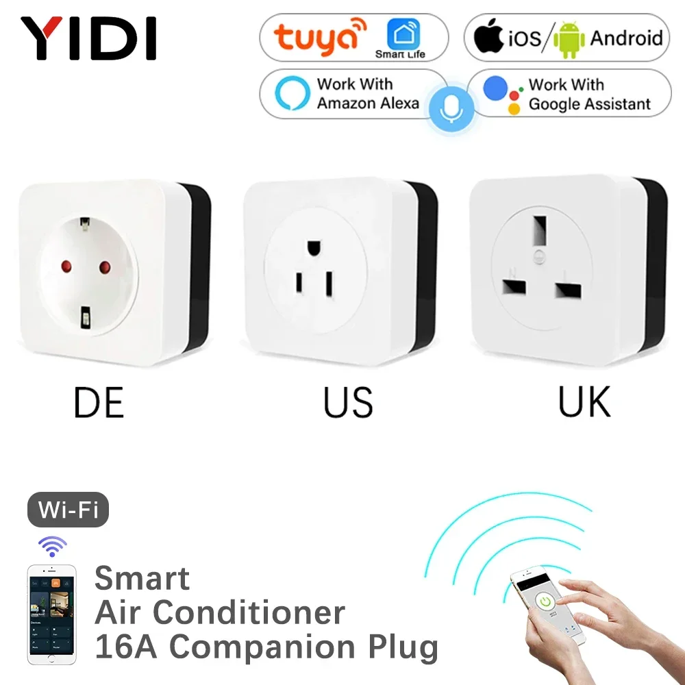 16A WiFi Air Conditioner Wall Plug Socket Outlet Companion IR Remote Controller Smart Life Tuya Work with Alexa Google UK US DE